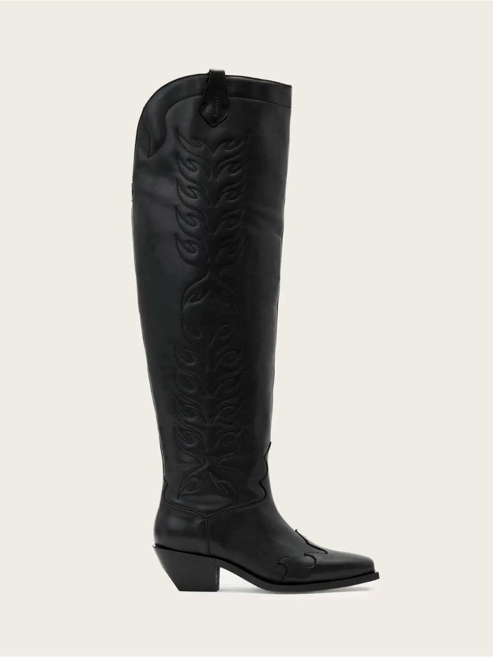 AllSaints Landon Black Leather OTK Western Boots 37